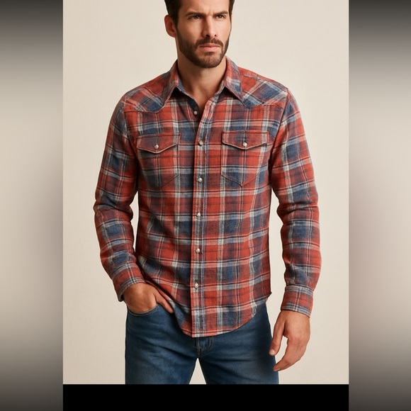 Lucky Brand Other - 🔥 Lucky Brand Plaid Flannel Shirt Red Blue Snap Western Medium